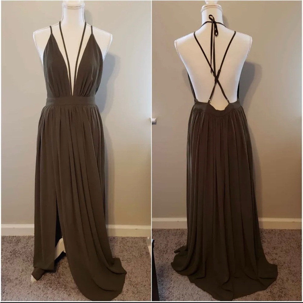 Dark green halter maxi dress!